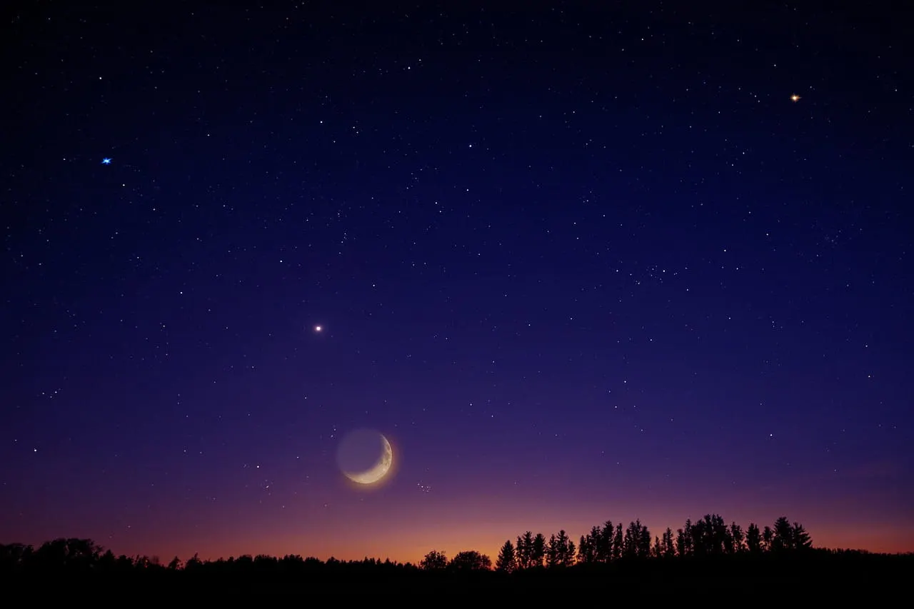 sunset with moonset