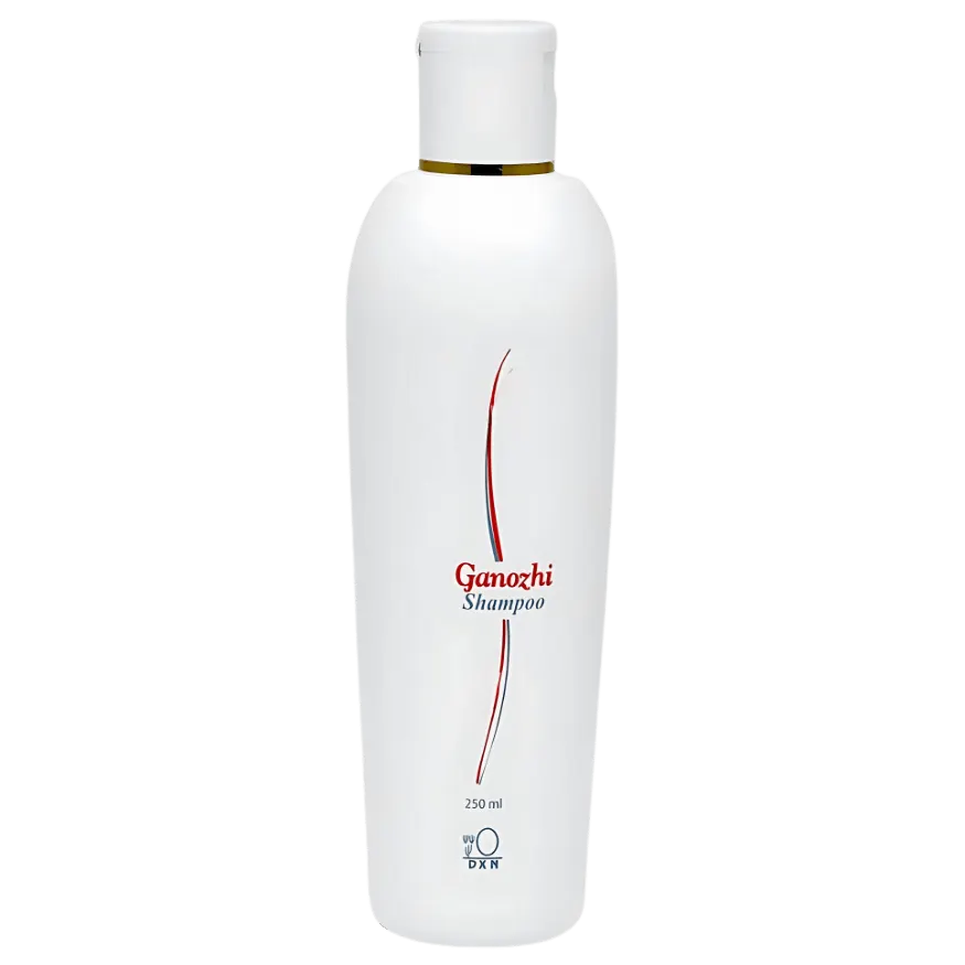 Botella de Shampoo Ganozhi de DXN, con pH equilibrado para nutrir el cuero cabelludo y dar brillo al cabello.