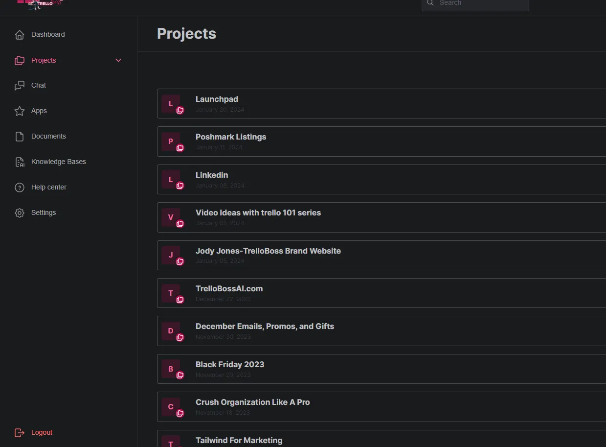 Organized TrelloBossAI Projects