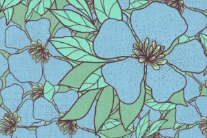 blue and mint green collage floral botanical pattern