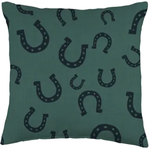 throw pillow with horseshoes on deep green 