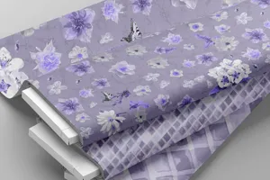 purple and lavender floral fabric bolt mockup