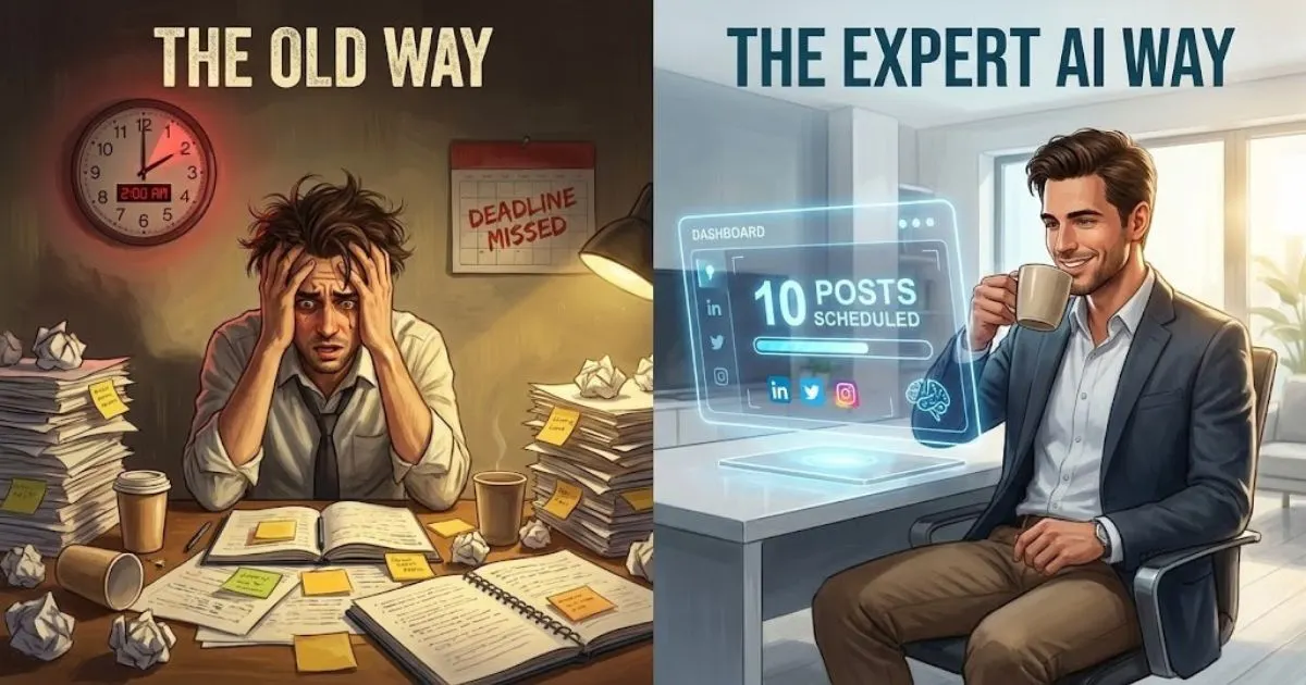 Comparison of manual content creation versus using AI for content repurposing.