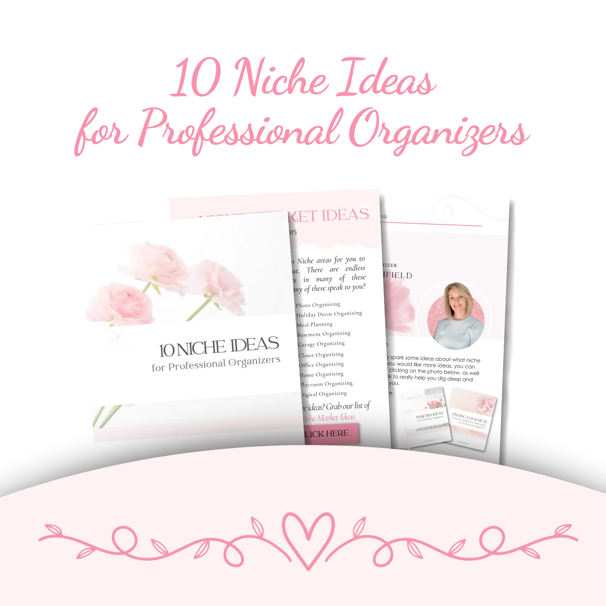 3 pages of 10 niche ideas for professional organizers mockup