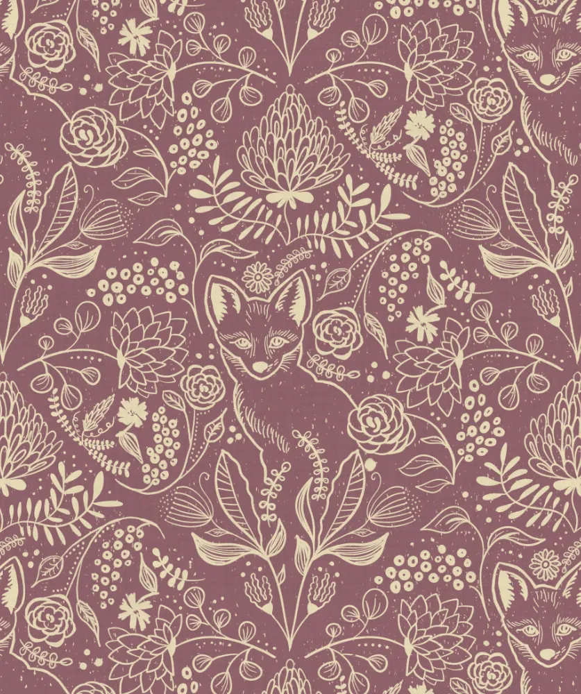 cute fox on plum backgroun