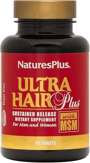  Natures Plus Ultra Hair, Sustained Release - 60 Vegetarian Tablets - Natural Hair Growth Supplement for Men & Women - Longer, Thicker Hair