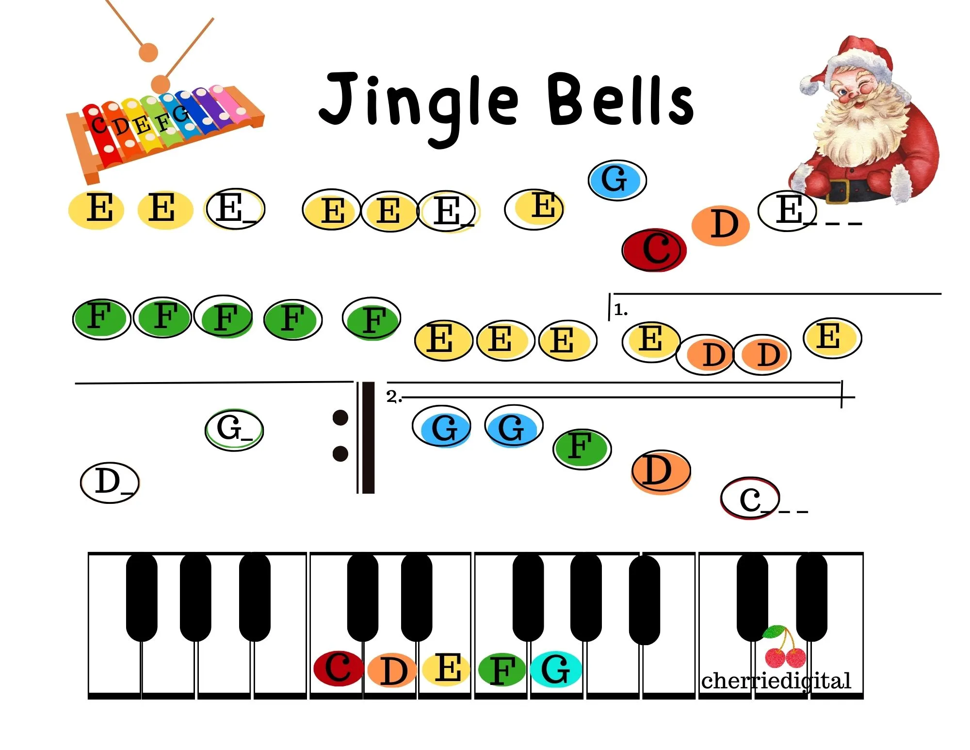 Jingle bells easy sheet music piano notes