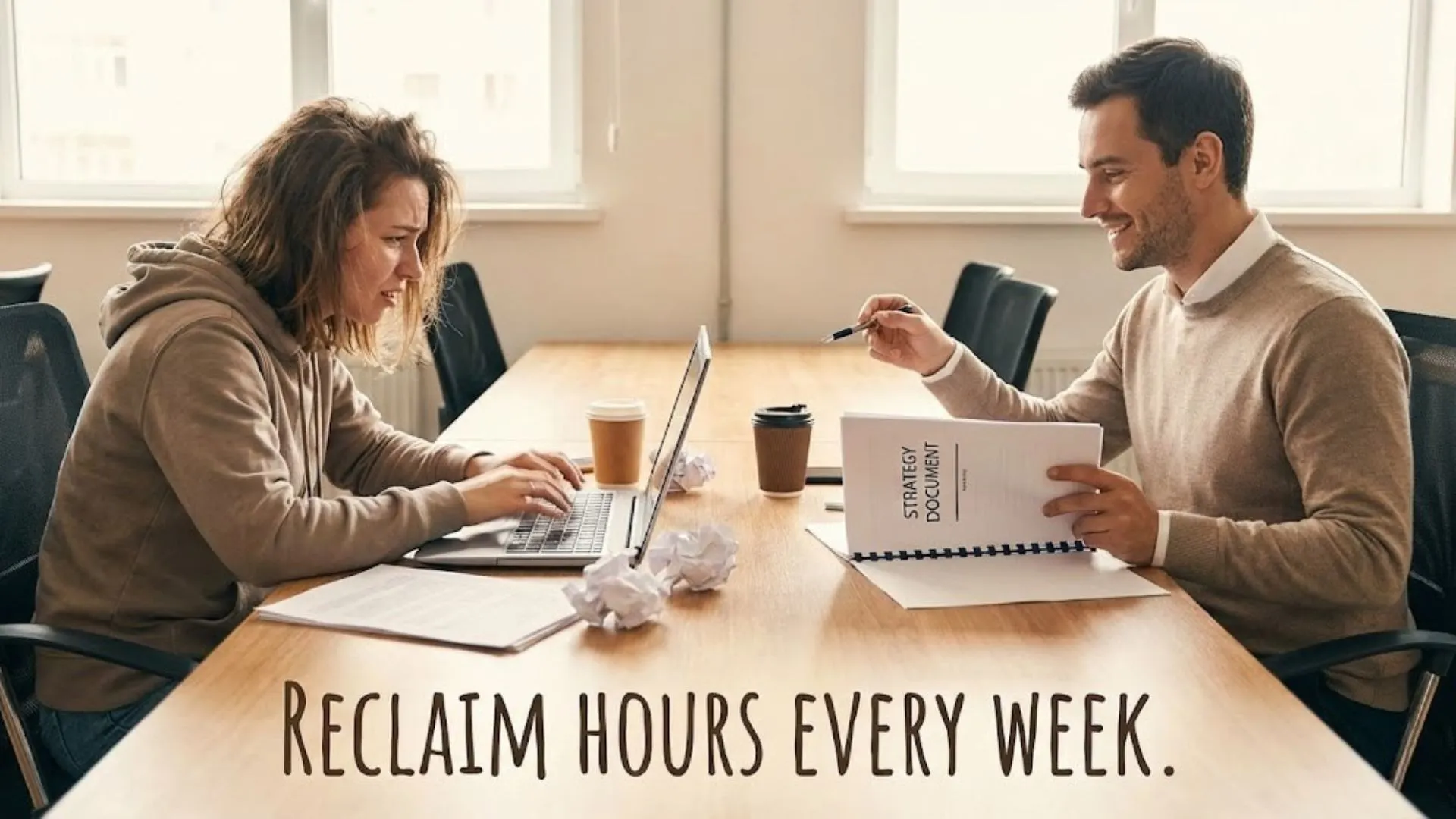 Overworked entrepreneur versus a confident strategist.