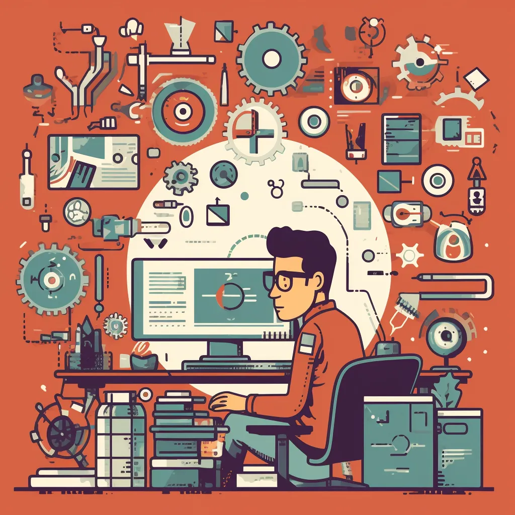 Illustration fo a Man at a Computer with Automation