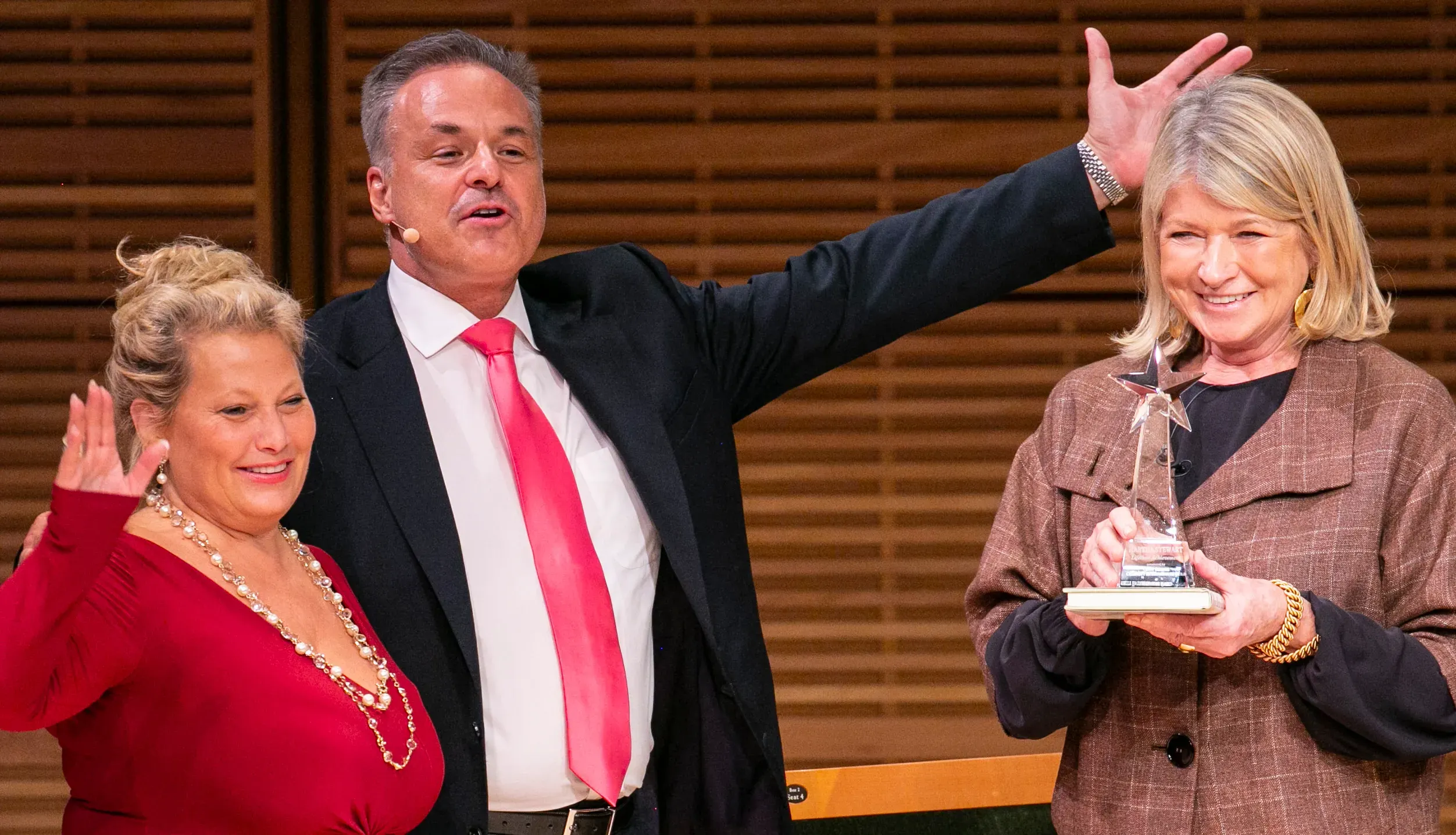 Break Out Of Your Box leadership training event is Designed and Delivered by Clint Arthur & Ali Savitch, pictured here with Martha Stewart on stage at Carnegie Hall