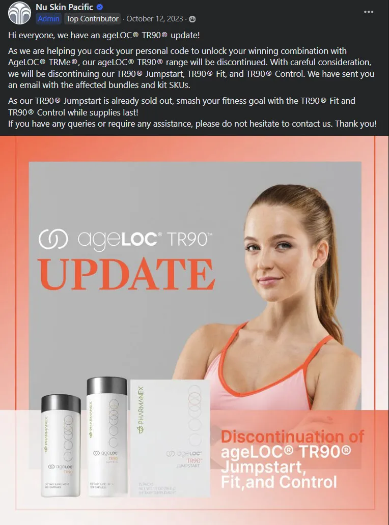 Discontinuation of ageLOC TR90