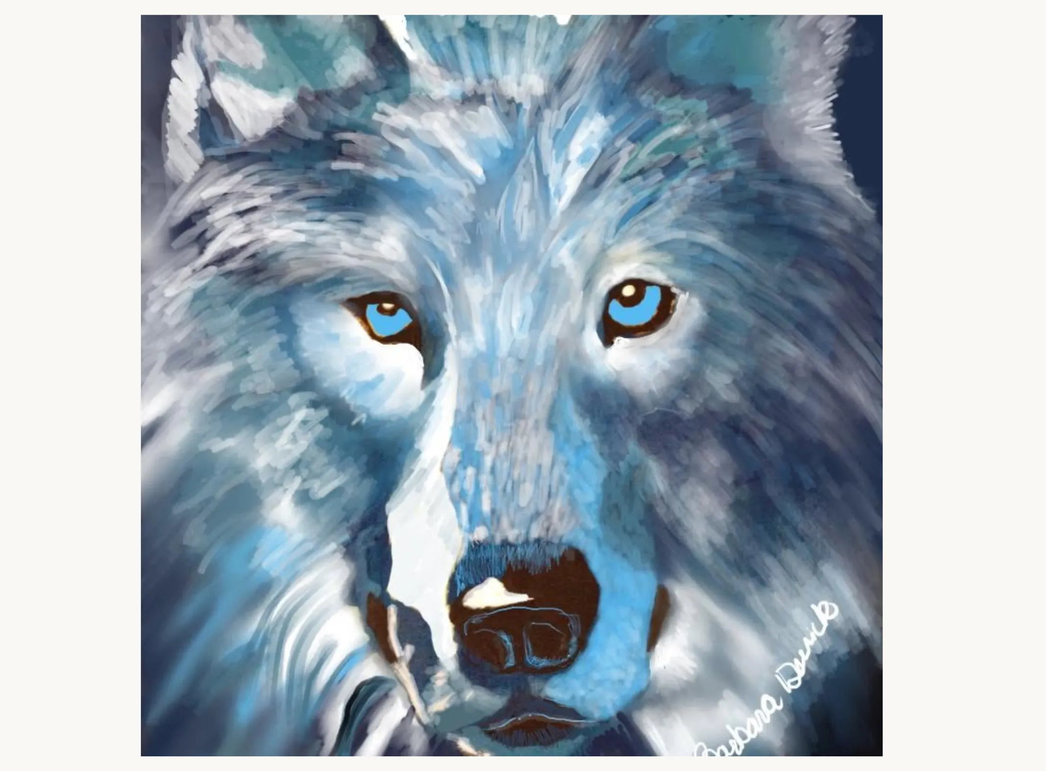 Digital Painting titled: White Wolf by Barbara Derrick
