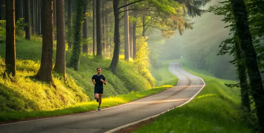 Jogging on a scenic trail for brain oxygenation.