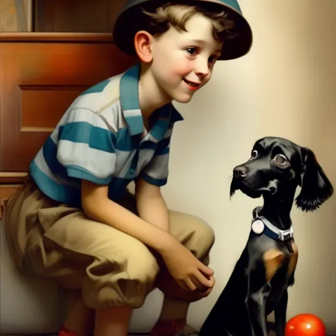 Norman Rockwell AI Boy and Hound