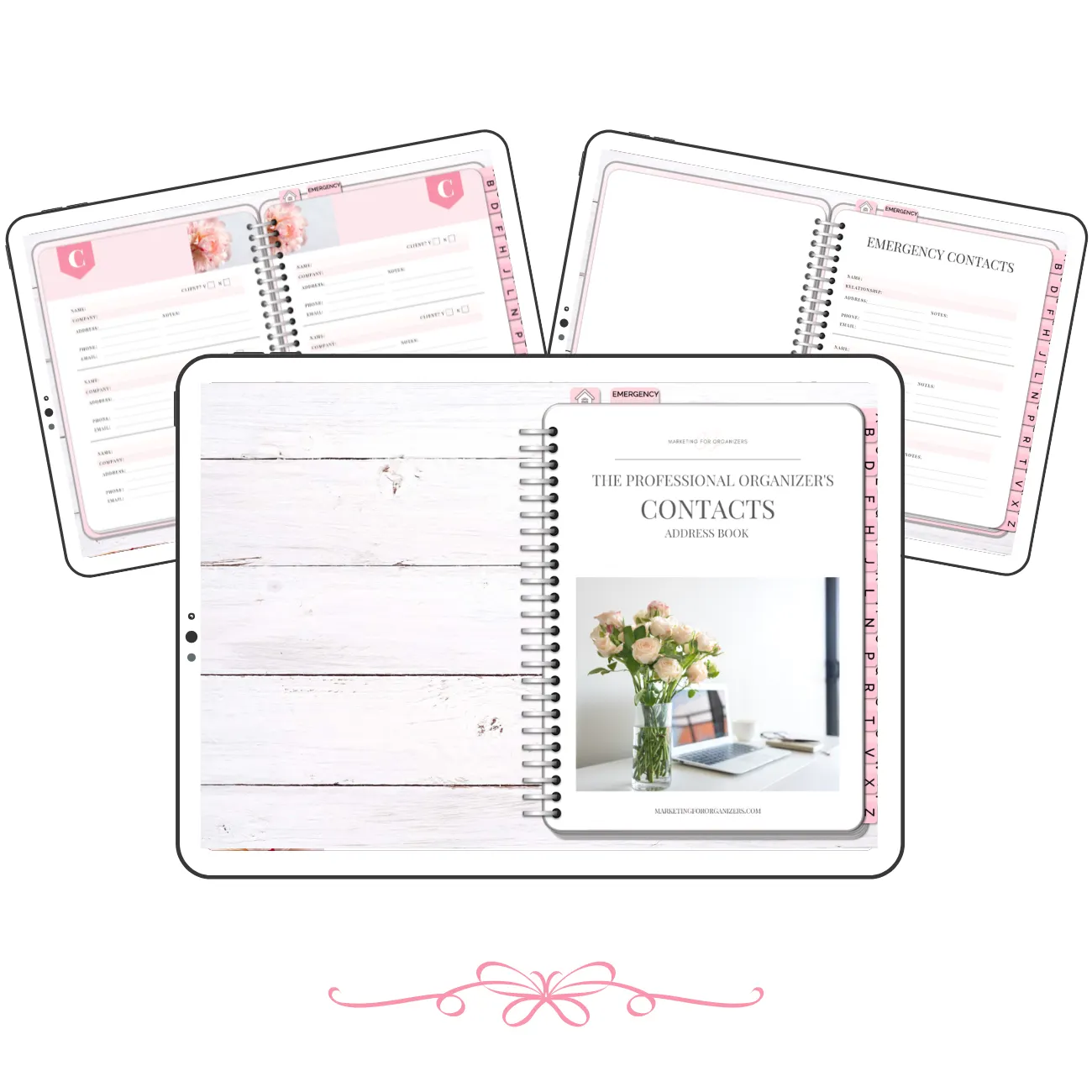3 pages of Address Book White and Pink