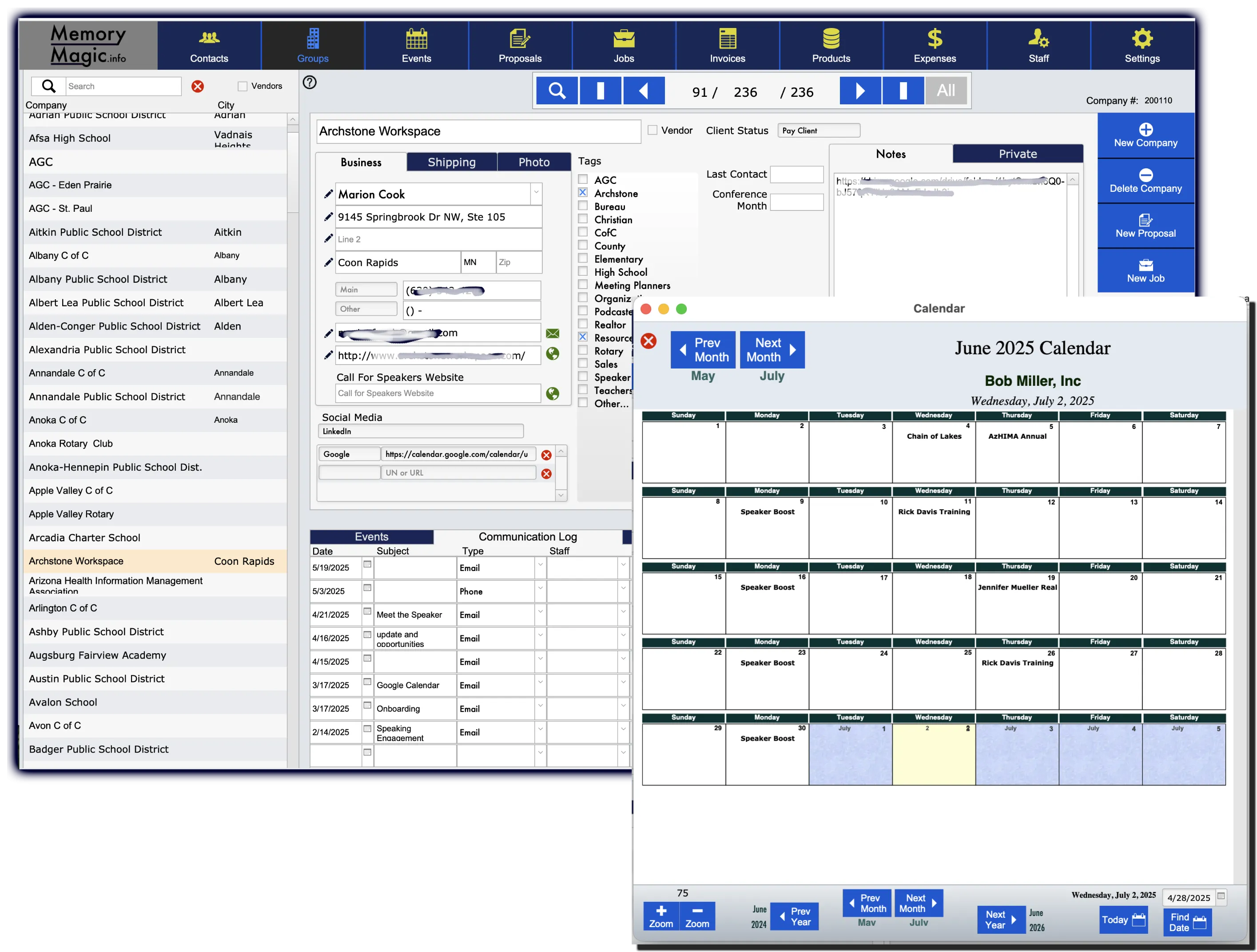 Compass Groups and Calendars screens