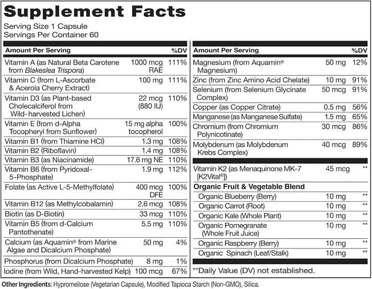  NATURELO One Daily Multivitamin for Men - with Vitamins & Minerals + Organic Whole Foods - Supplement to Boost Energy, General Health - Non-GMO