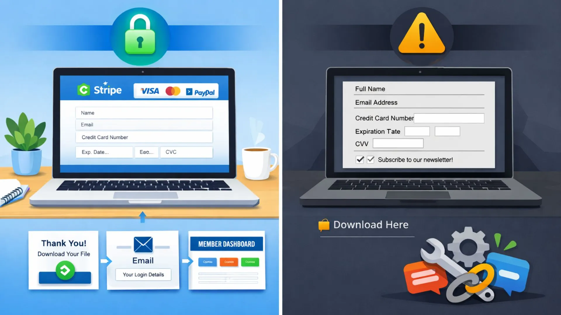 Side-by-side comparison of Expert AI Prompts Stripe-powered secure checkout vs generic platform