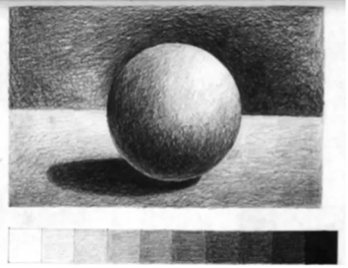 alt=Charcol pencil value shading of a sphere
