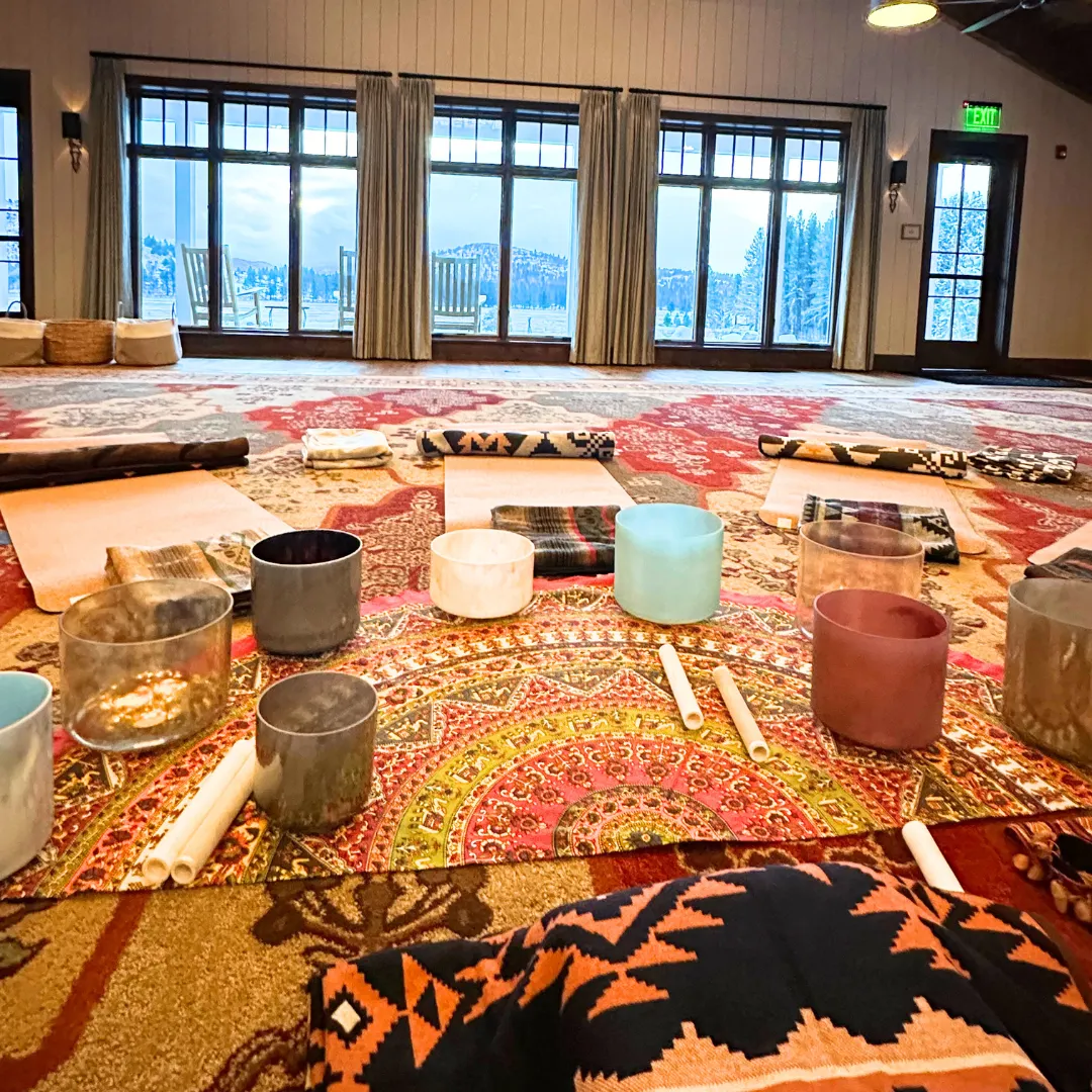 Company Retreat Sound Bath Setup in Mammoth Lakes, CA