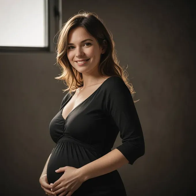 pregnant woman posing in front of a camera