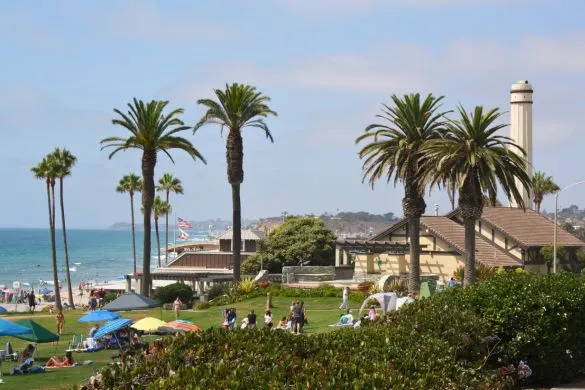 View looking north from Old Del Mar over Powerhouse Park and Del Mar Beach.