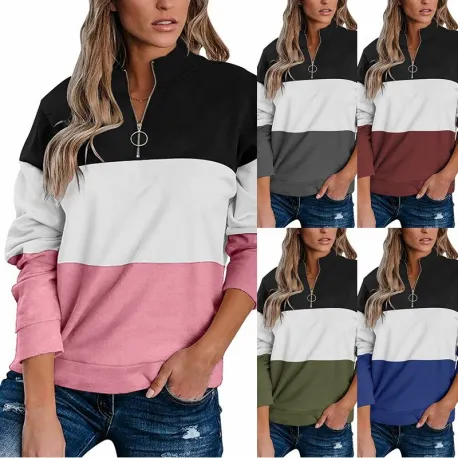 Nicetrendyshoppe Pullover Sweater, Tricolored Jacket Zip Top