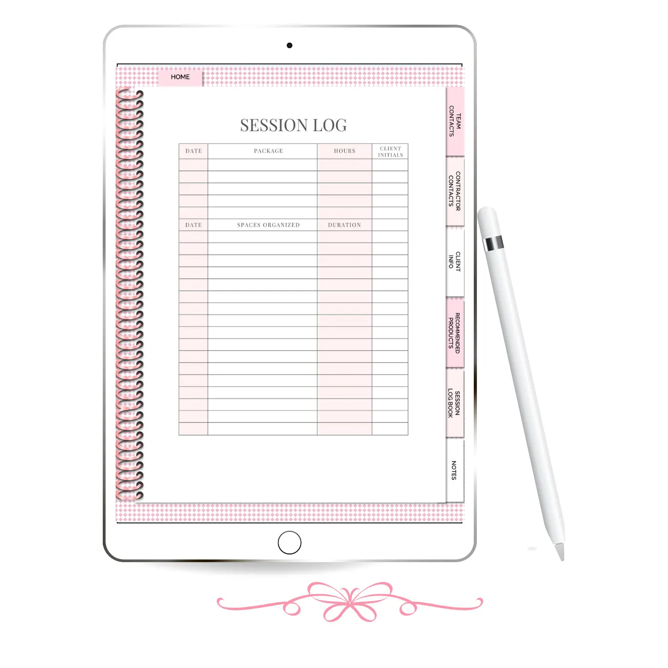 ipad mockup of session log book