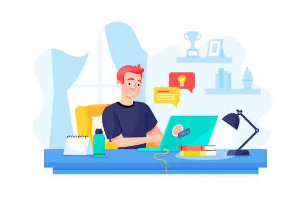 man working in home office