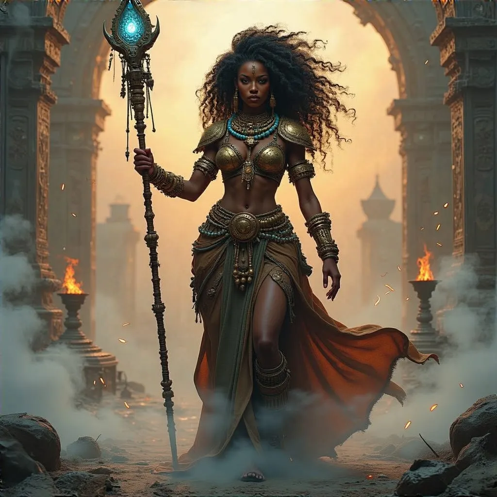 Black warrior Queen holding a staff