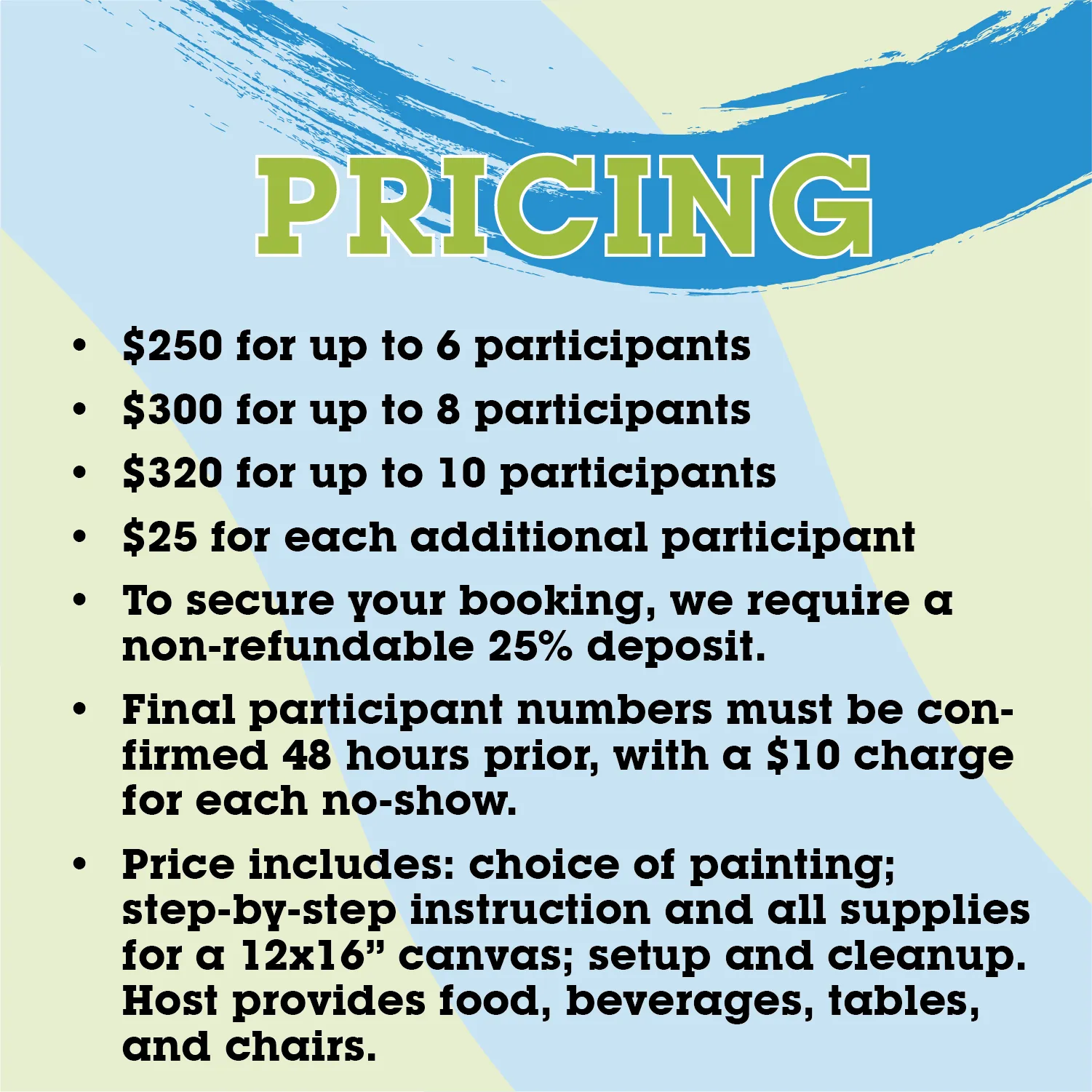 Adult Painting Party Pricing