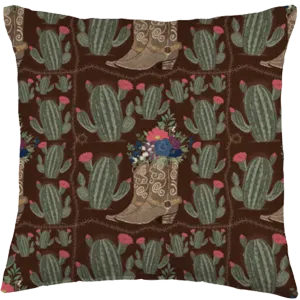 pillow of floral cowgirl boots surrounded by cactus