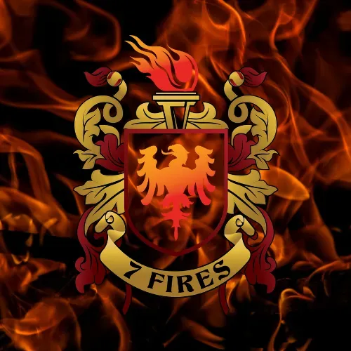 7 Fires Publishing logo set on flames of fire background