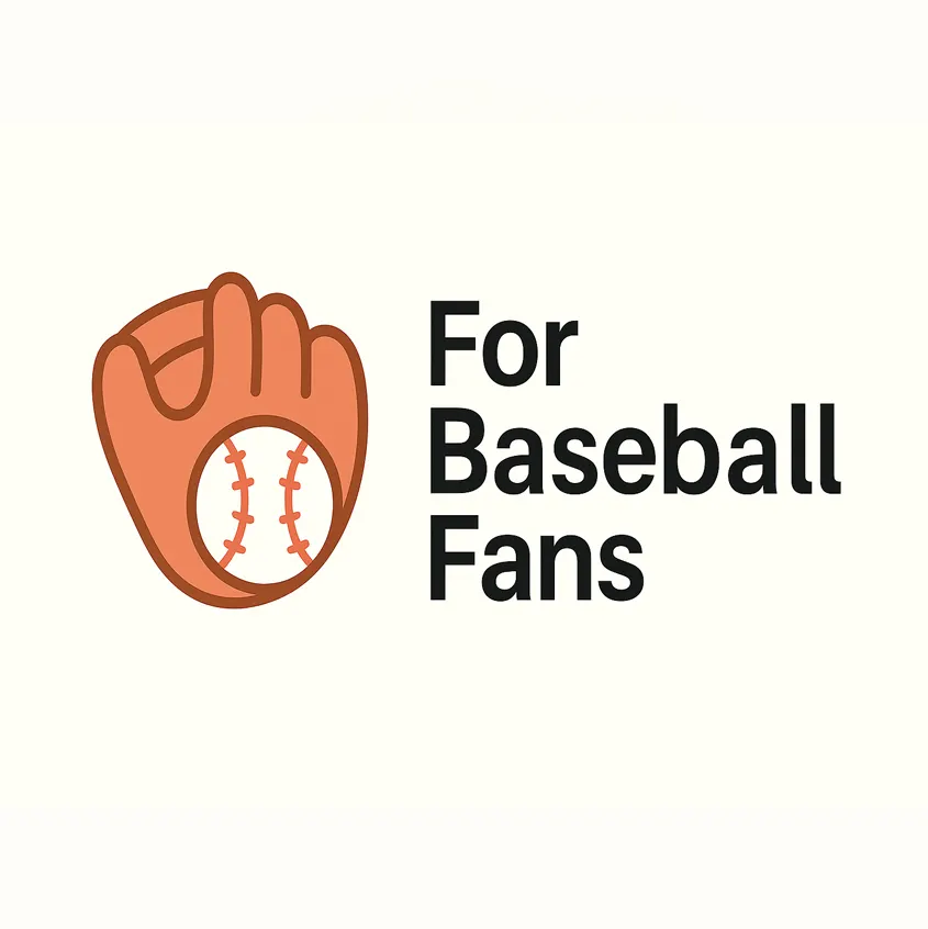 Flat graphic of a coral-orange baseball glove with a white baseball in its palm, positioned to the left of bold black text that reads 'For Baseball Fans' on a light cream background.