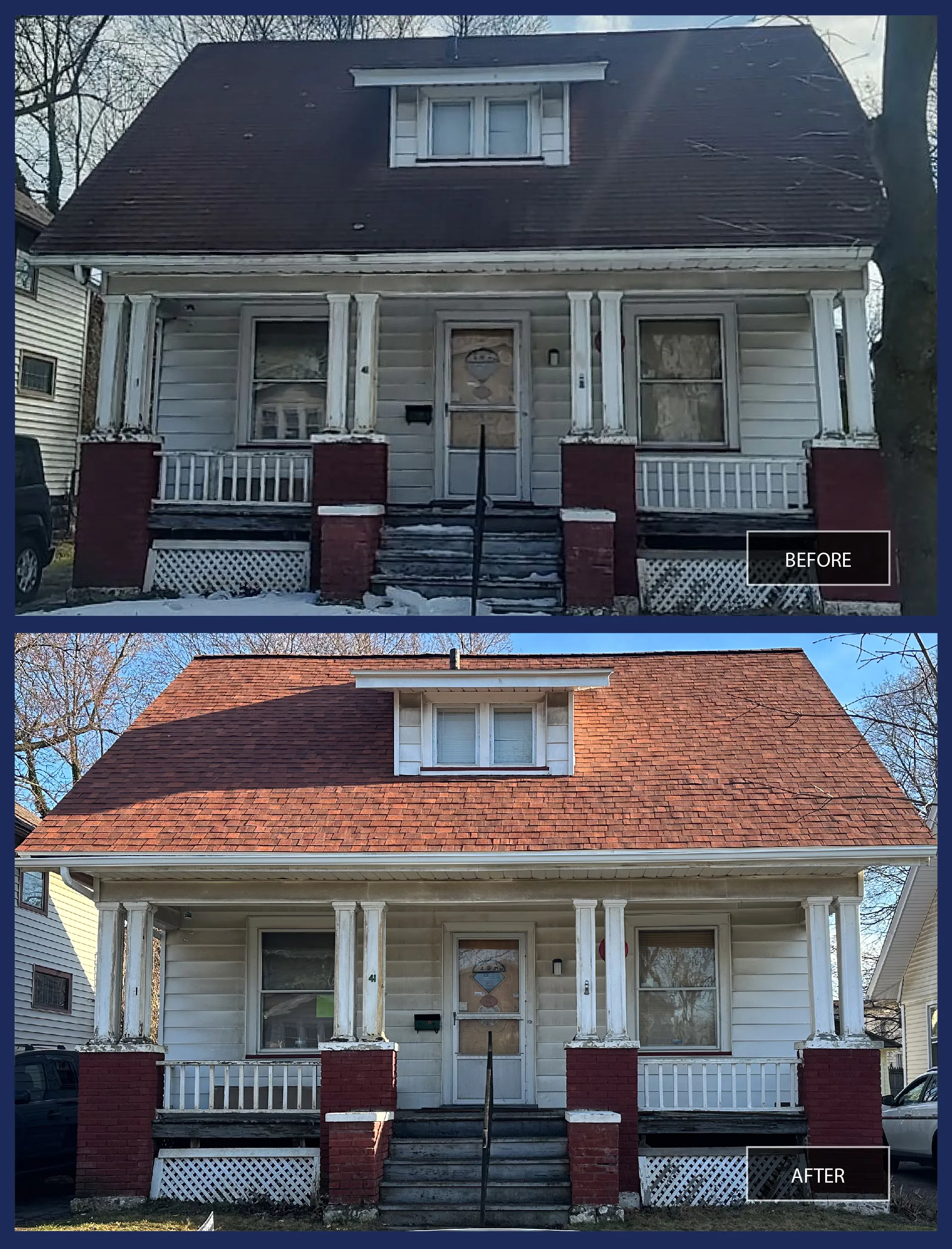 image of house -before and after roof 