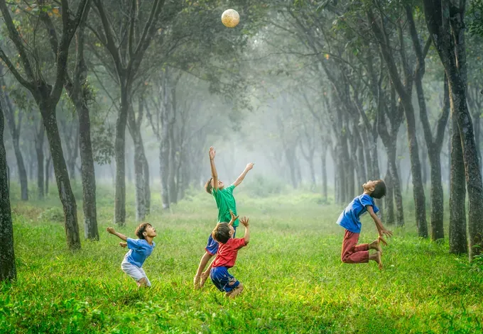 children playing in the garden