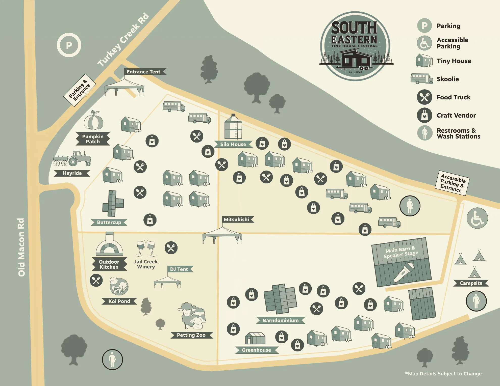 Overview map of the South Eastern TIny House Festival Grounds