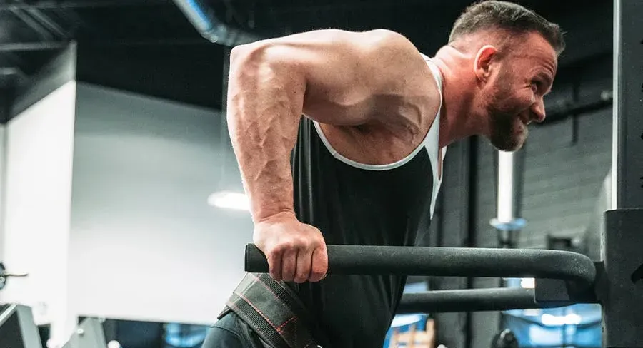 A man doing a Triceps Dip exercise.