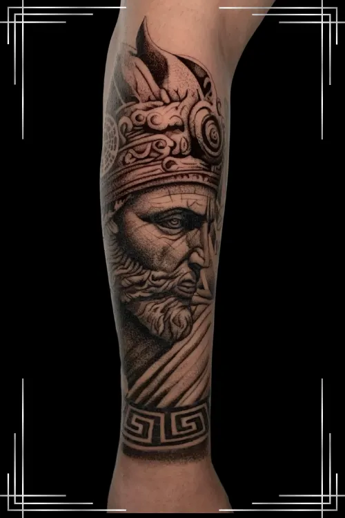 Imagen tatuaje la cara de un monstruo con cuernos y orejas en forma de alas de murciélago en estilo Blackwork