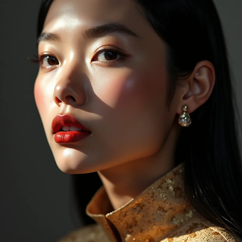Beautiful Asian model face closeup