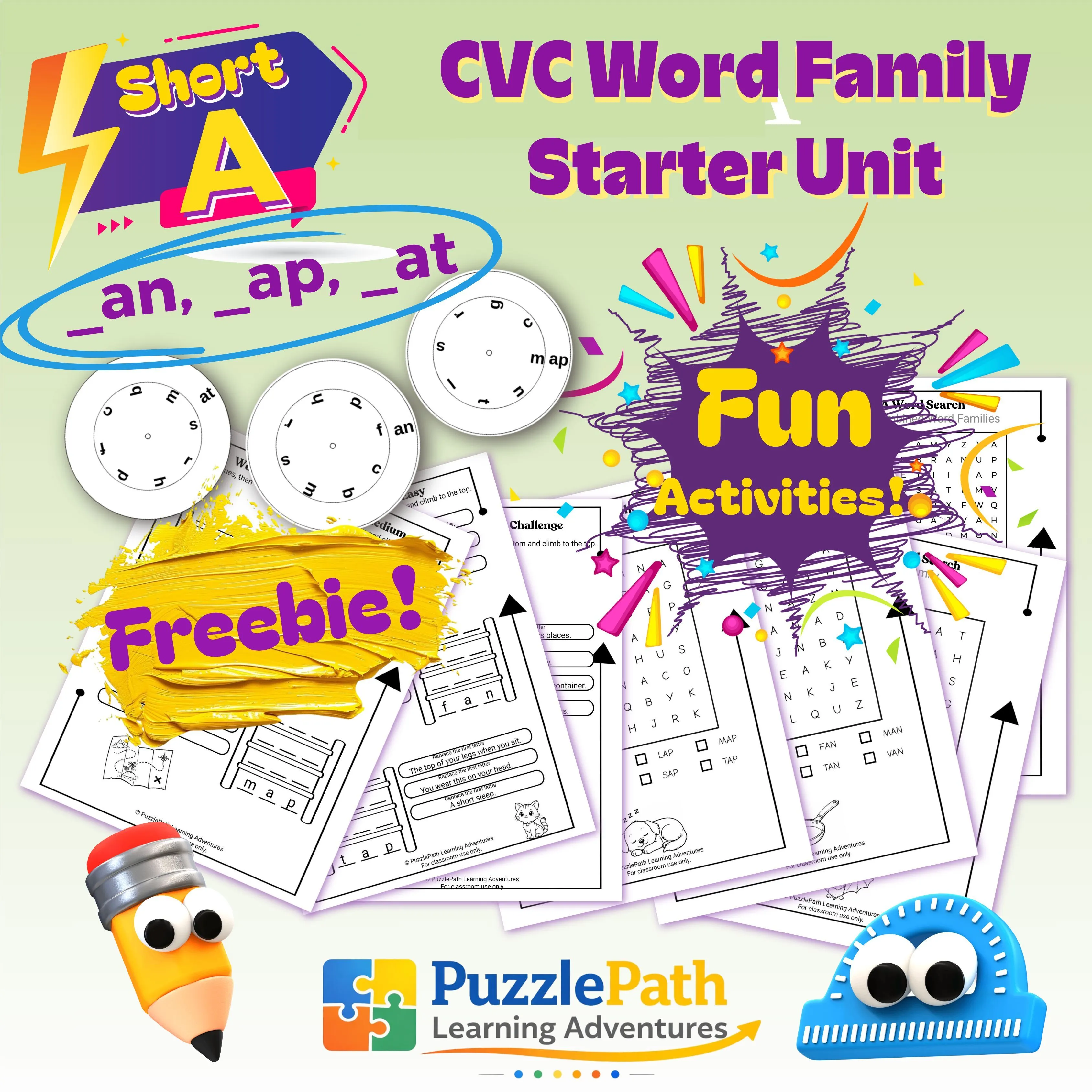 Short A Word Families Freebie: CVC Phonics Activities Set #1 cover