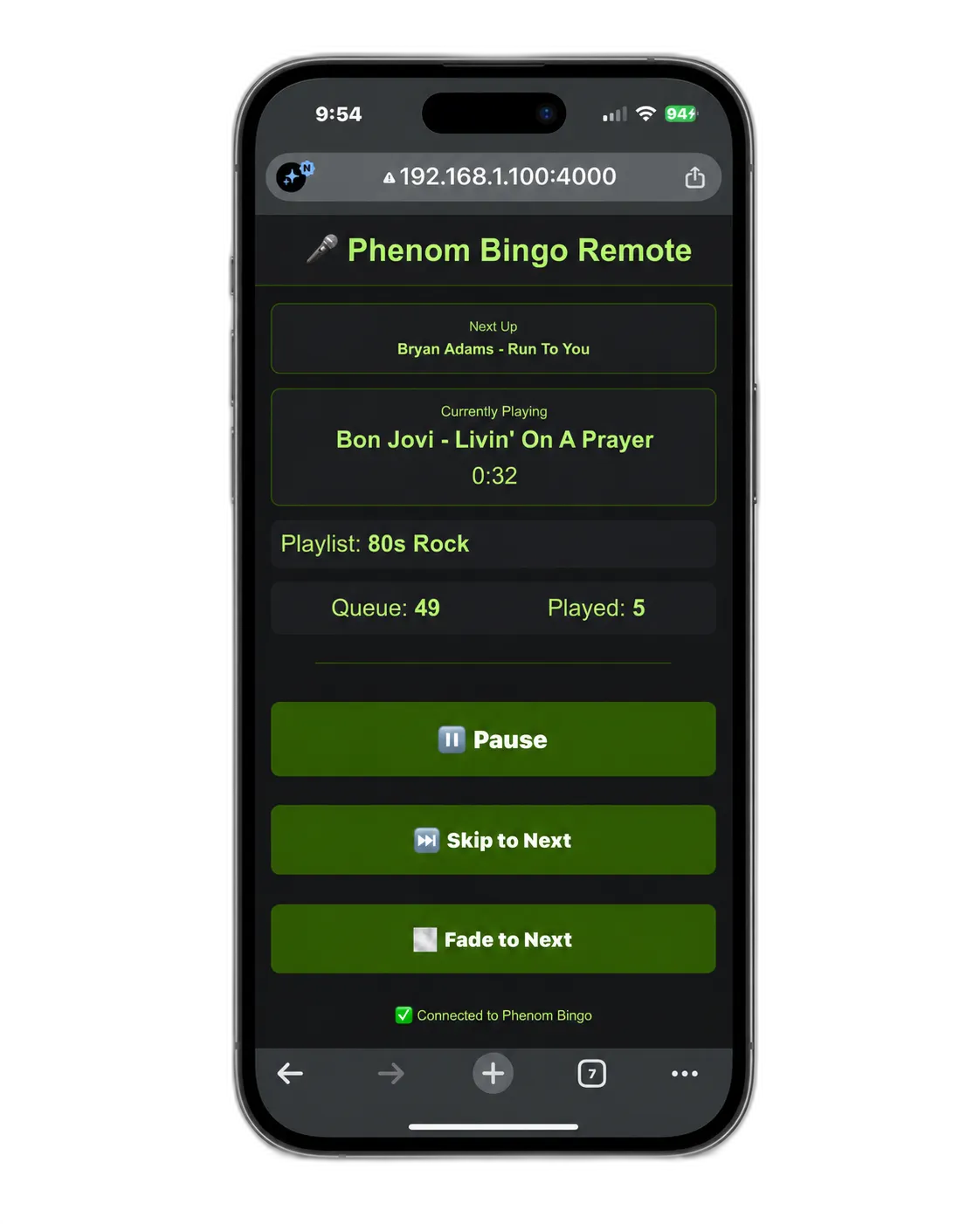 phenom bingo - control the game remotely