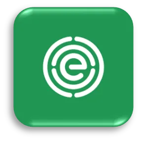 The image shows a simple app icon with a white spiral design centered on a solid green background. This design is minimalistic and could represent an app related to navigation, mindfulness, or some form of tracking or organization named EWG app