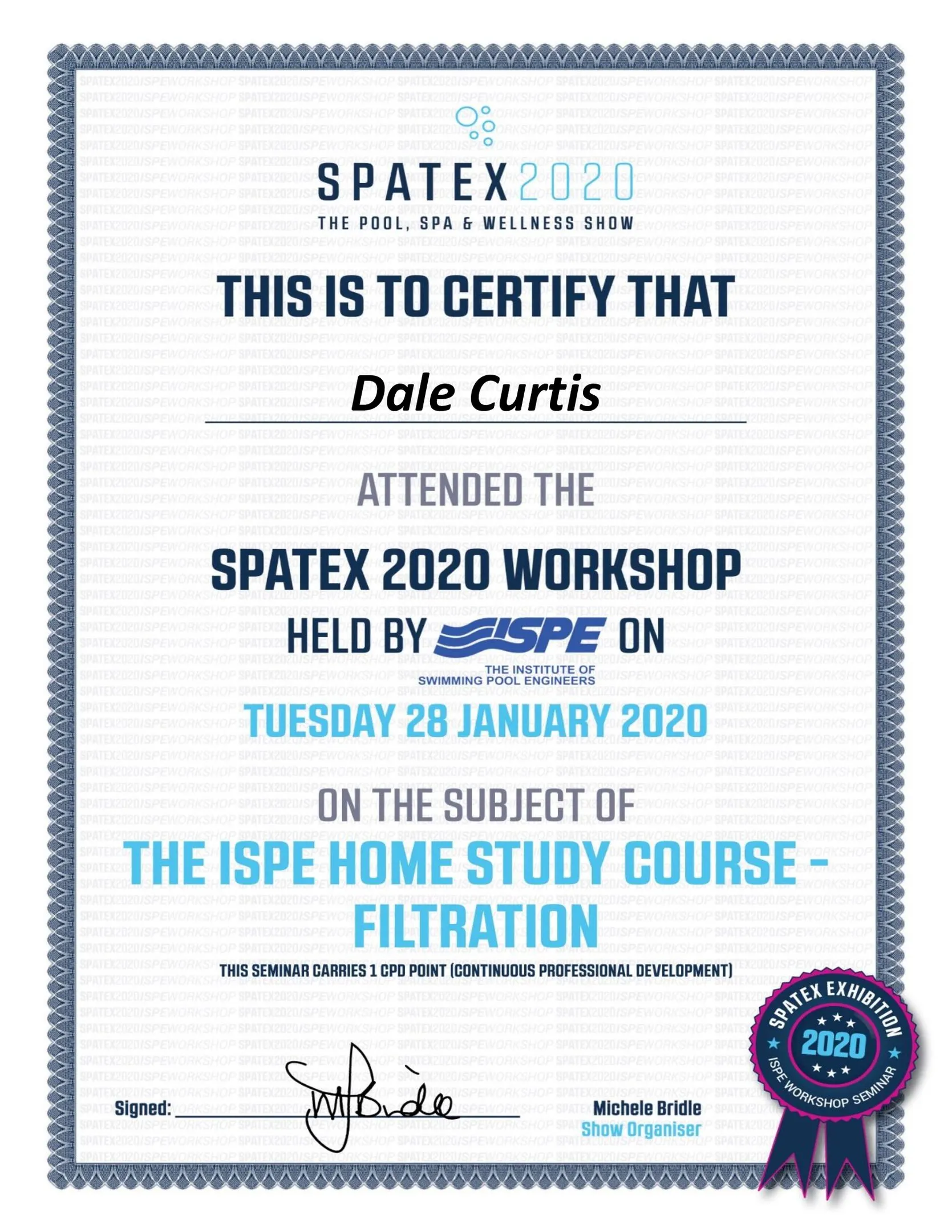 Pool Filtration Certificate