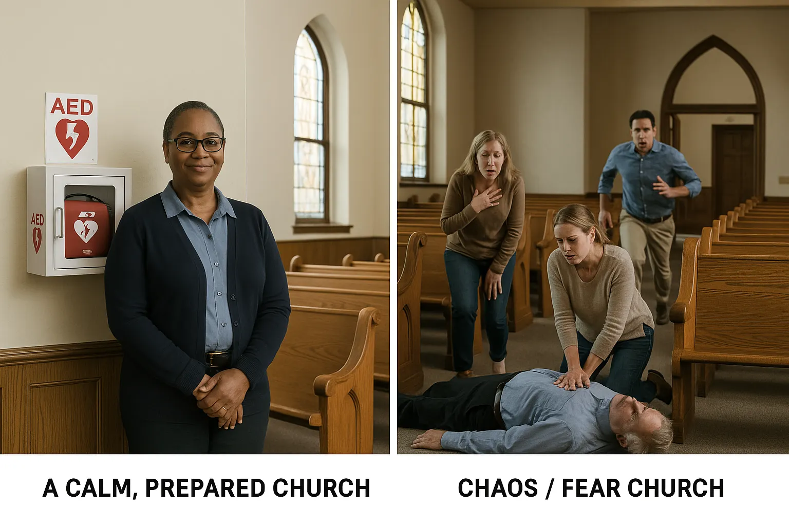 Church after Sanctuary Strong is calm. CHurch before Sanctuary Strong is chaotic during emergencies