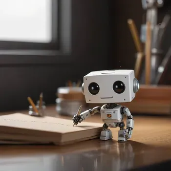 cute robot smiling and writing notes