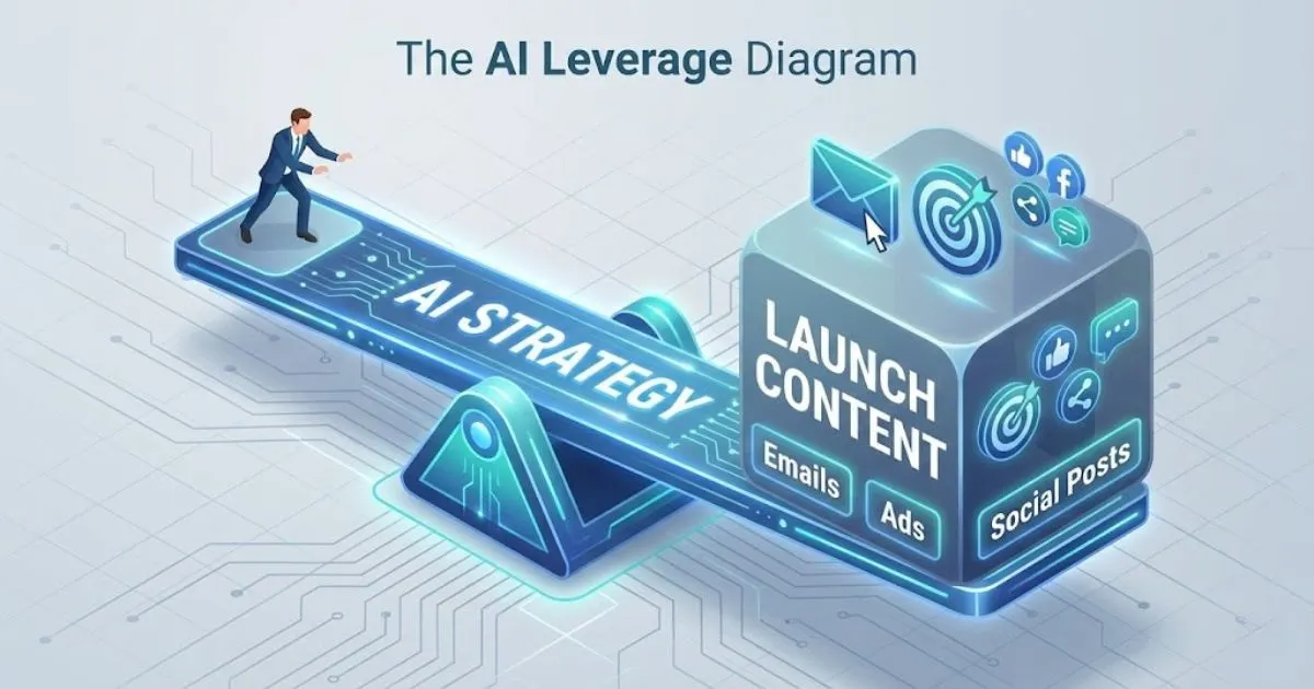 3D graphic showing how to leverage AI for a scalable course launch.