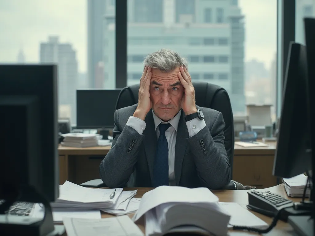 frustrated business man at desk