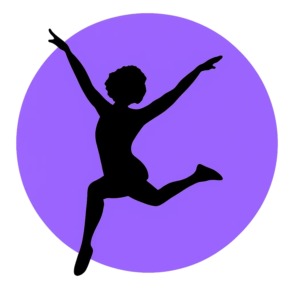 Silhouette of a joyful woman - actually, Coach Judy Handwerker - leaping with arms raised in celebration against a vibrant purple circular background. The dynamic icon symbolizes transformation, freedom, vitality, movement, confidence, achievement, and personal growth. Ideal for wellness programs, fitness coaching, empowerment brands, health education, and lifestyle transformation initiatives.
