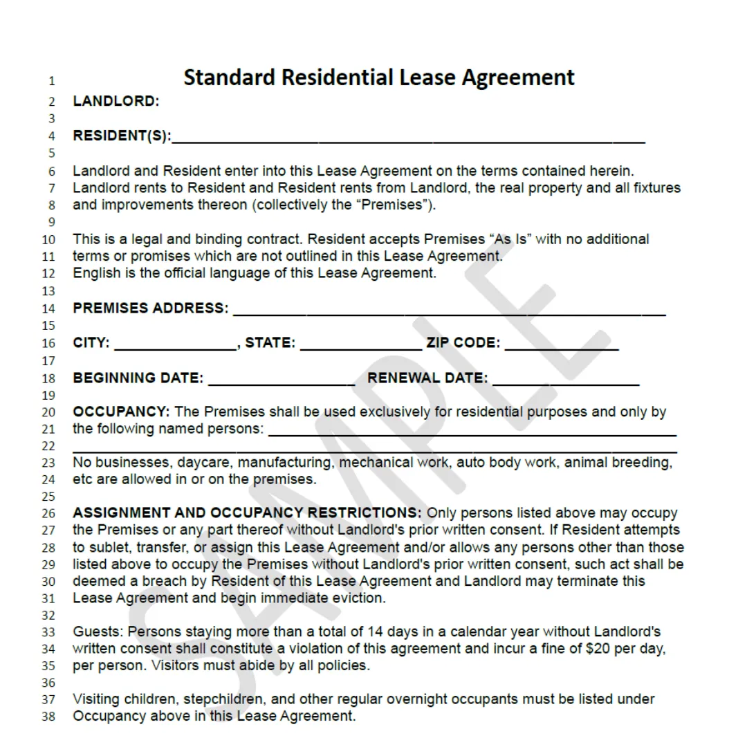 copy of standard residential lease agreement